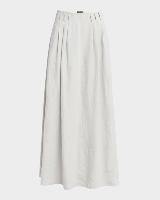 Triple Pleated Linen Maxi Skirt